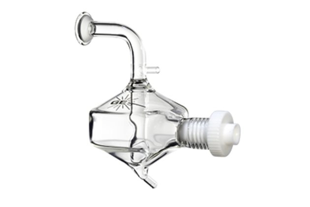 Twister Spray Chamber with 2.4mm Aux Port and 90deg Screw Mount, 50ml cyclonic, Borosilicate glass (20-809-3854HE)